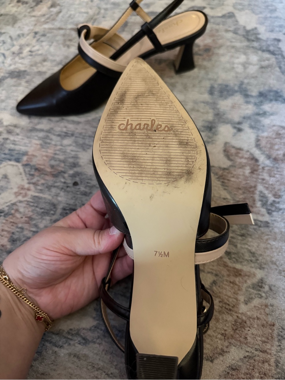 Pointed Toe Slingback Pumps in Black and Cream - Picture 3 of 3